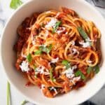 Latest featured image for Pancetta pasta with tomatoes, showing a serving of the dish.