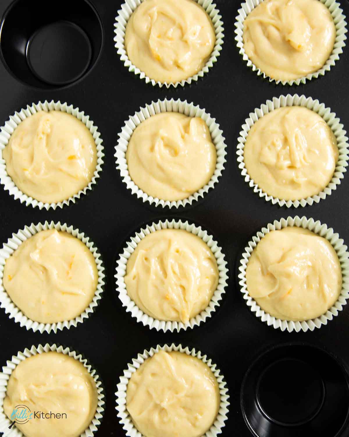 Orange muffins with yogurt and oil, ready for baking.