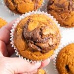 A closer shot of a piece of Nutella muffins, highlighting the swirl on top.